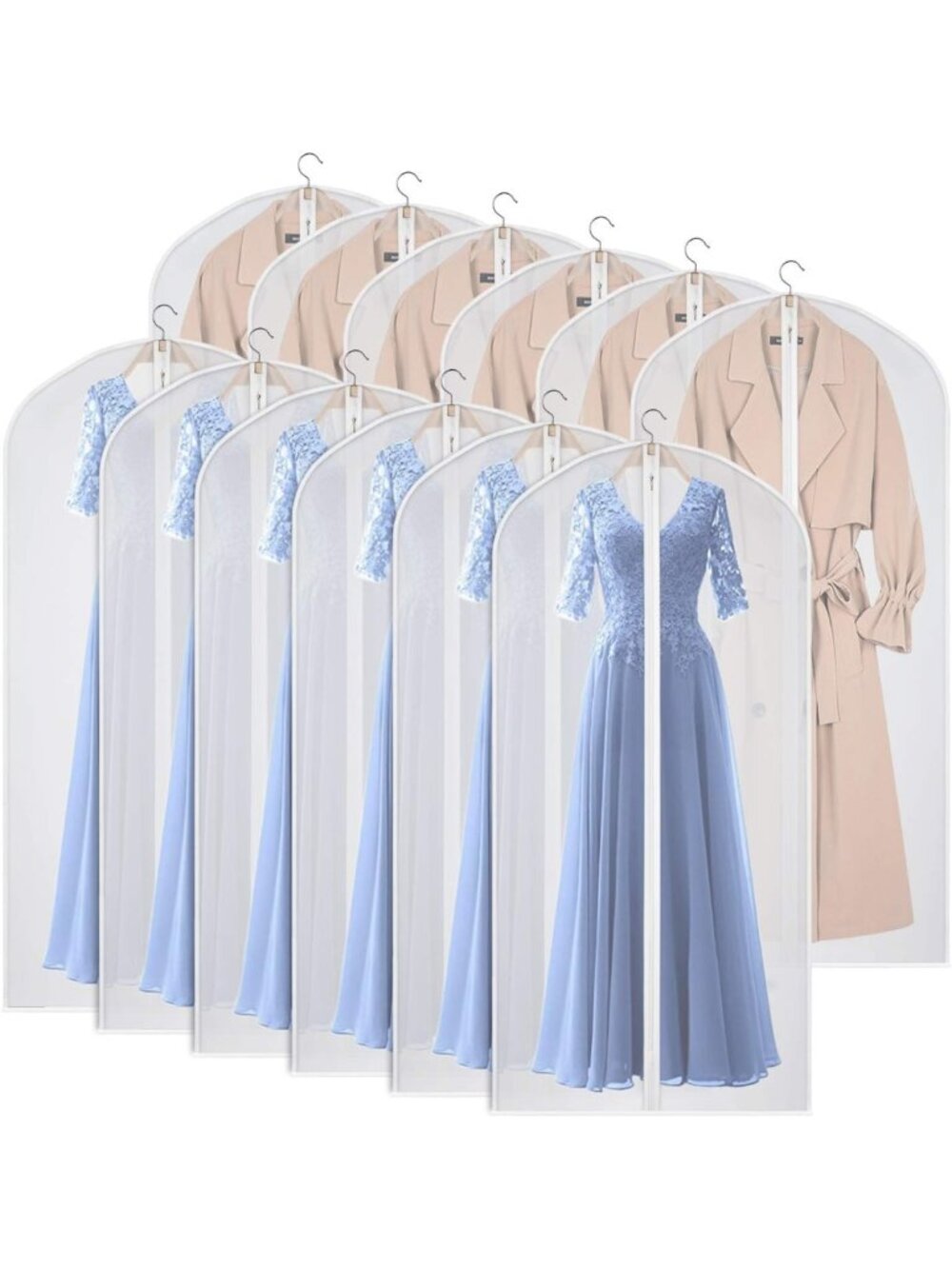 60 Inch Garment Bags 12 Pack | Dust-Proof Dress & Suit Covers with Strong Zipper